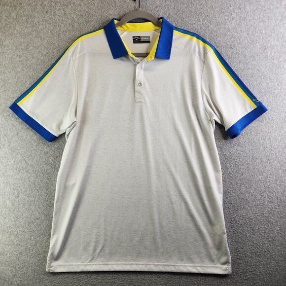 Callaway Shirt Mens Large White Striped Sleeves Opti Dri Wicking Golf Golfing - Picture 1 of 13